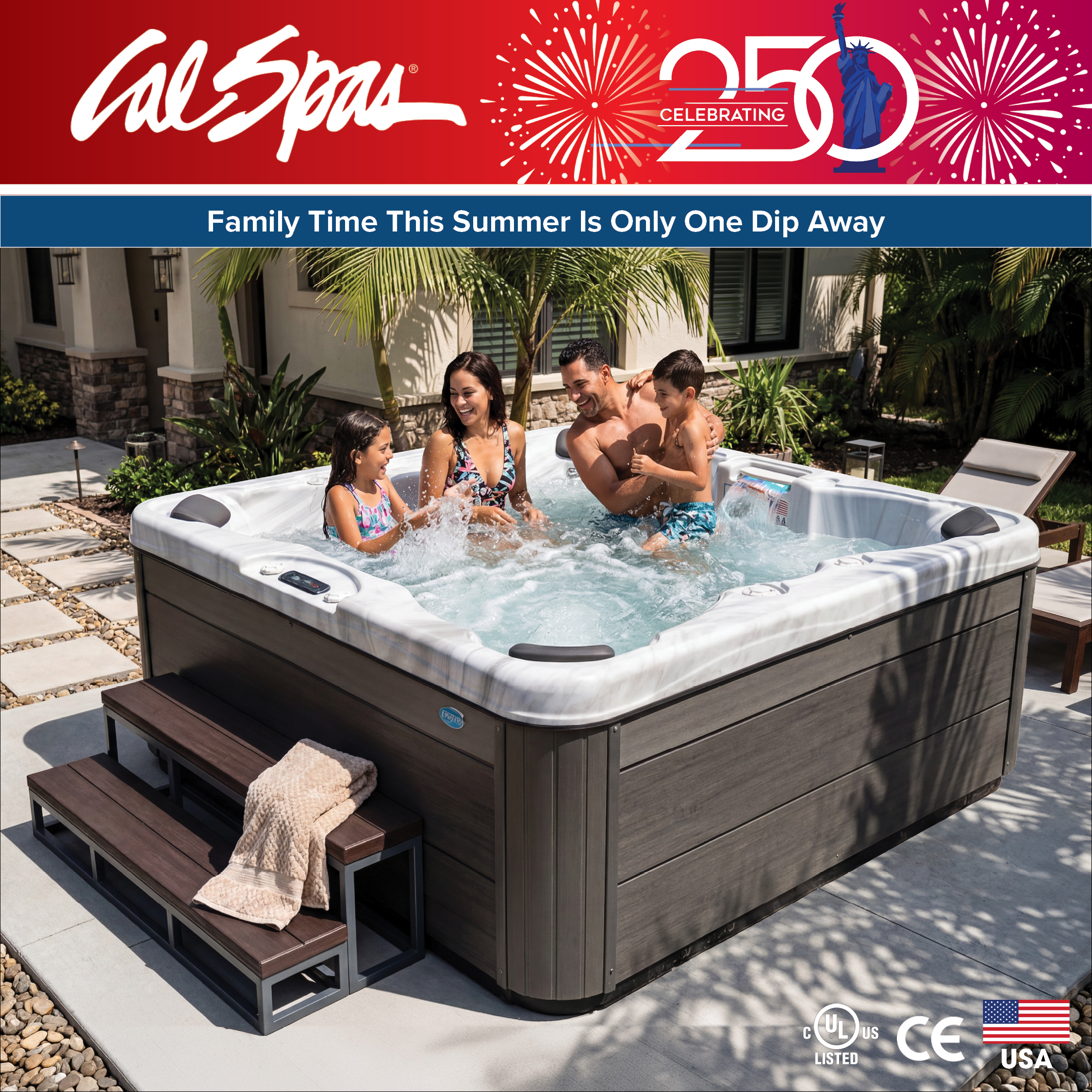Calspas hot tub being used in a family setting - Noblesville